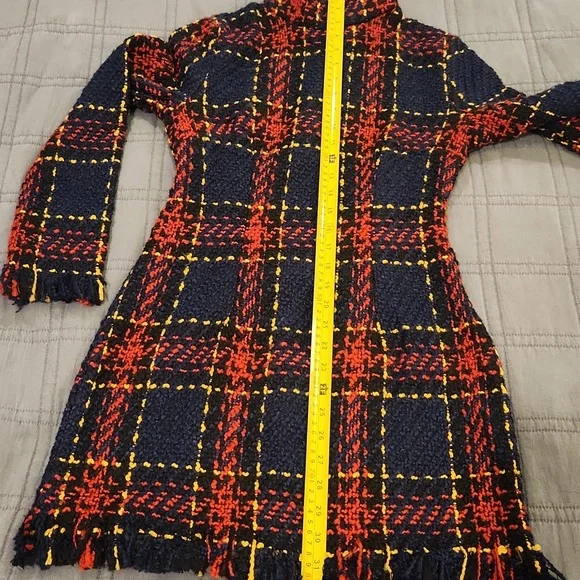 CBR Long Sleeve Plaid Dress - Red, Black, Blue And Yellow With Fringe Hem Sz S! - Picture 12 of 13